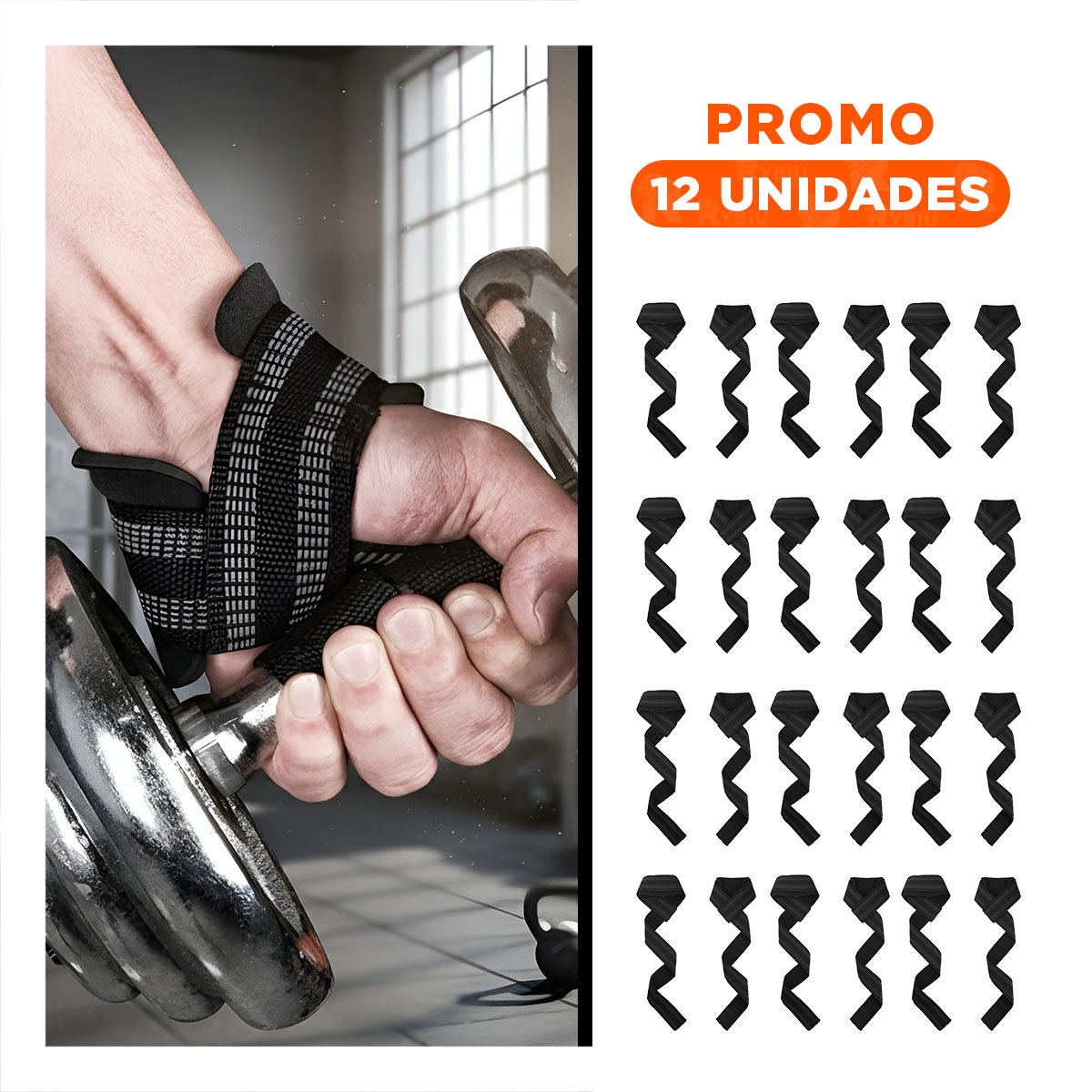 PACK12 STRAP DEPORTIVO 61X3.8CM NEGRO PARA PESAS YREGALO STICKER - 1