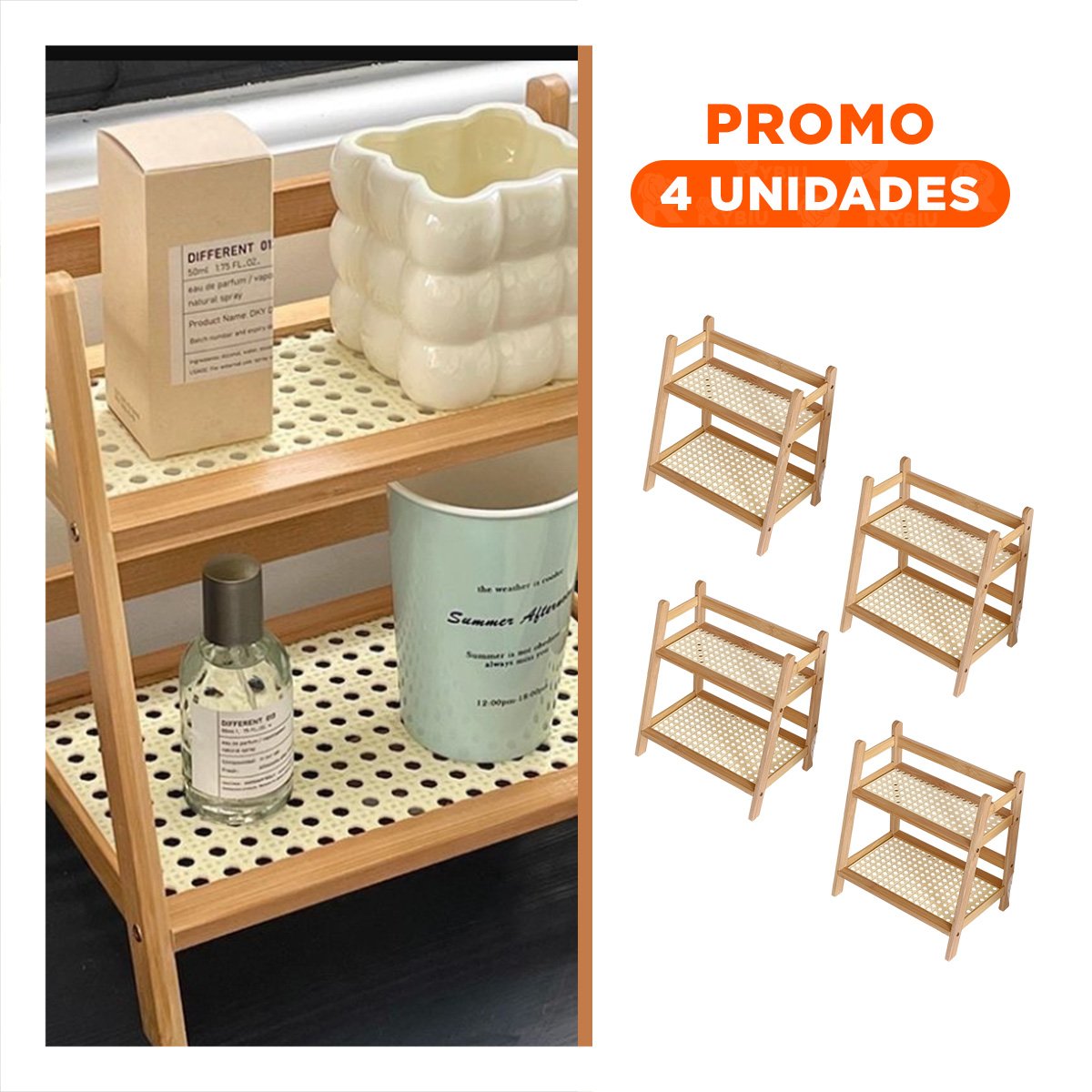 PACK4 ORGANIZADOR 2 NIVELES DE BAMBU BEIGE ESTANTE PARA COCINA YREGALO STICKER - 1