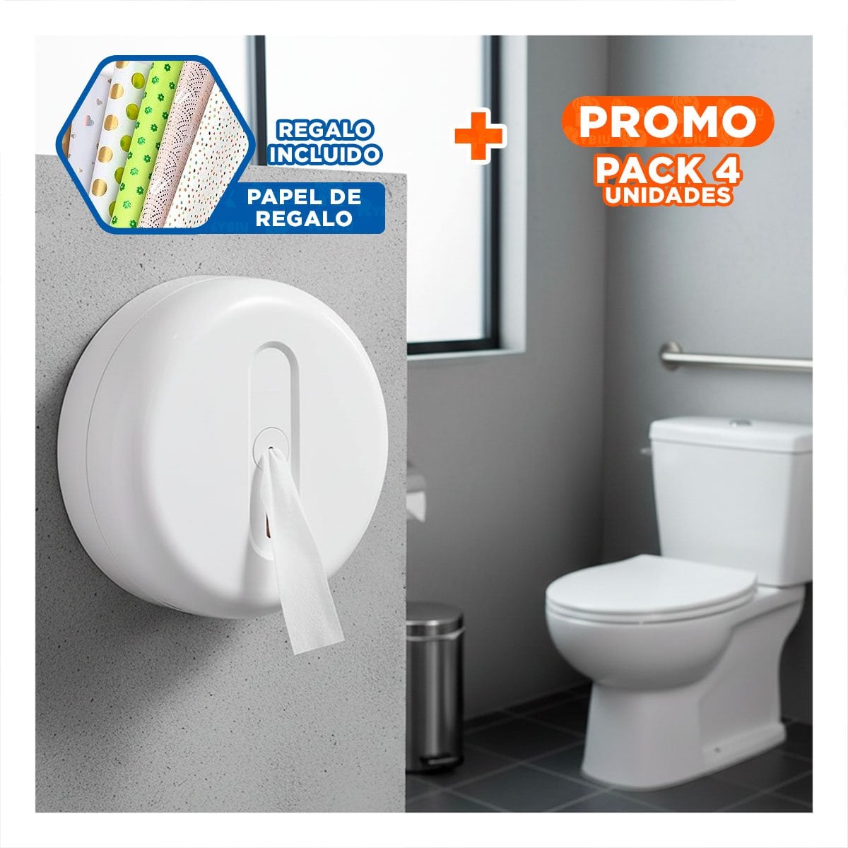 PACK4 CONTENEDOR PAPEL HIGIENICO JUMBO BLANCO CIRCULAR PARA CASA Y USO DIARIO YPAPEL REGALO - 1