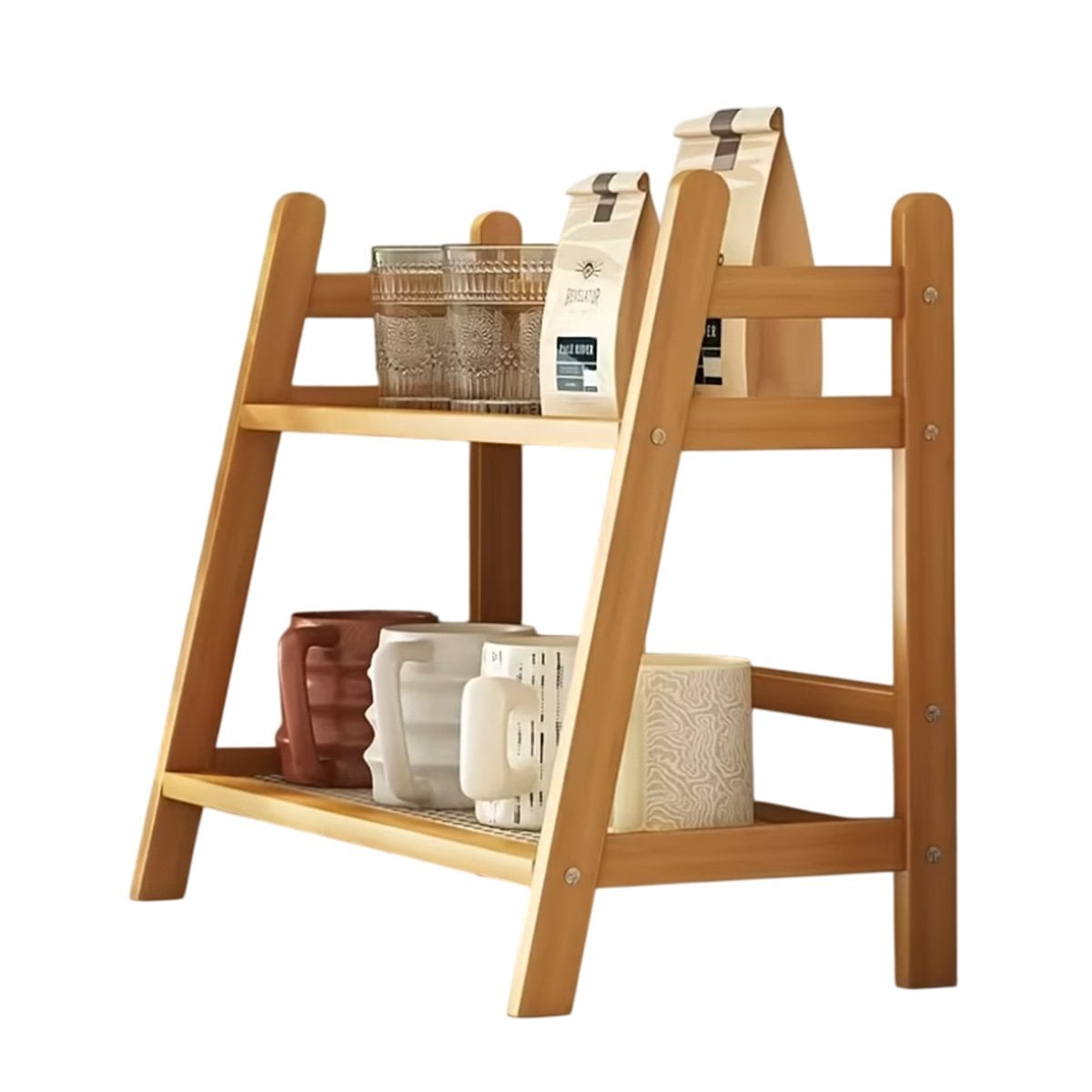ORGANIZADOR DE BAMBU 2 NIVELES BEIGE ESTANTE PARA COCINA Y ALMACEN YREGALO STICKER - 3