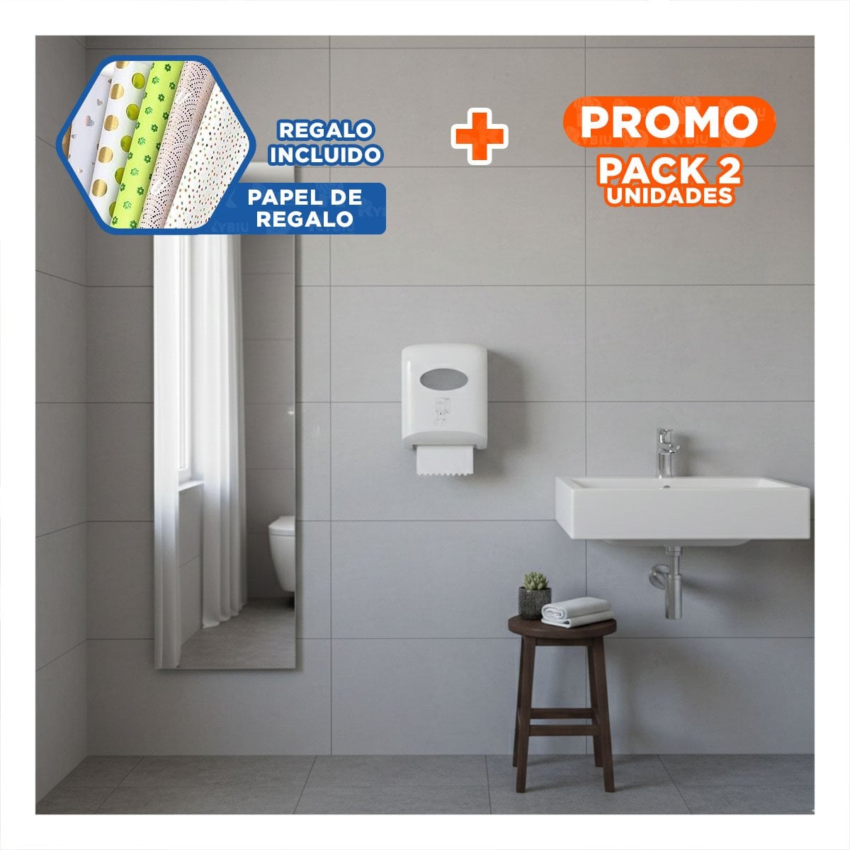 PACK2 PORTA PAPEL TOALLA HORIZONTAL BLANCO EN ROLLO PARA COCINA Y USO DIARIO YPAPEL REGALO - 1
