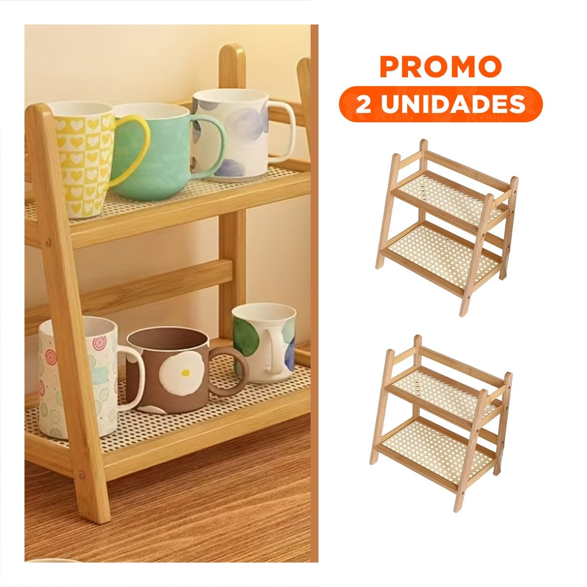 PACK2 ORGANIZADOR DE BAMBU BEIGE 2 NIVELES ESTANTE PARA COCINA - 1