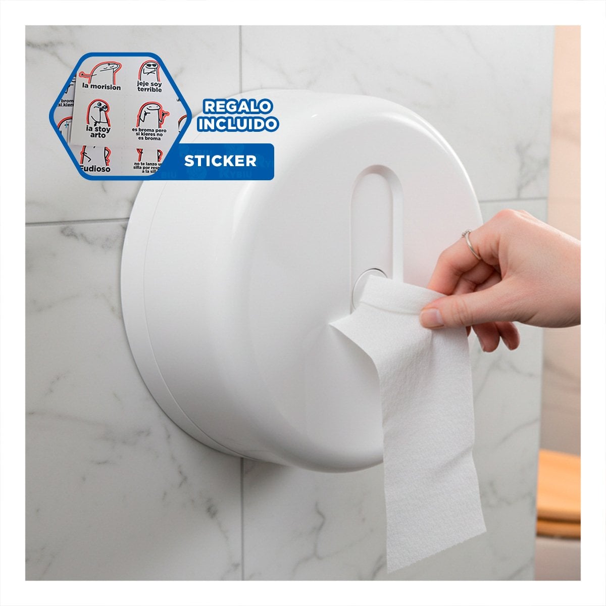 SOPORTE PAPEL HIGIENICO BLANCO CIRCULAR JUMBO PARA ESPACIOS Y PARED YREGALO STICKER - 1