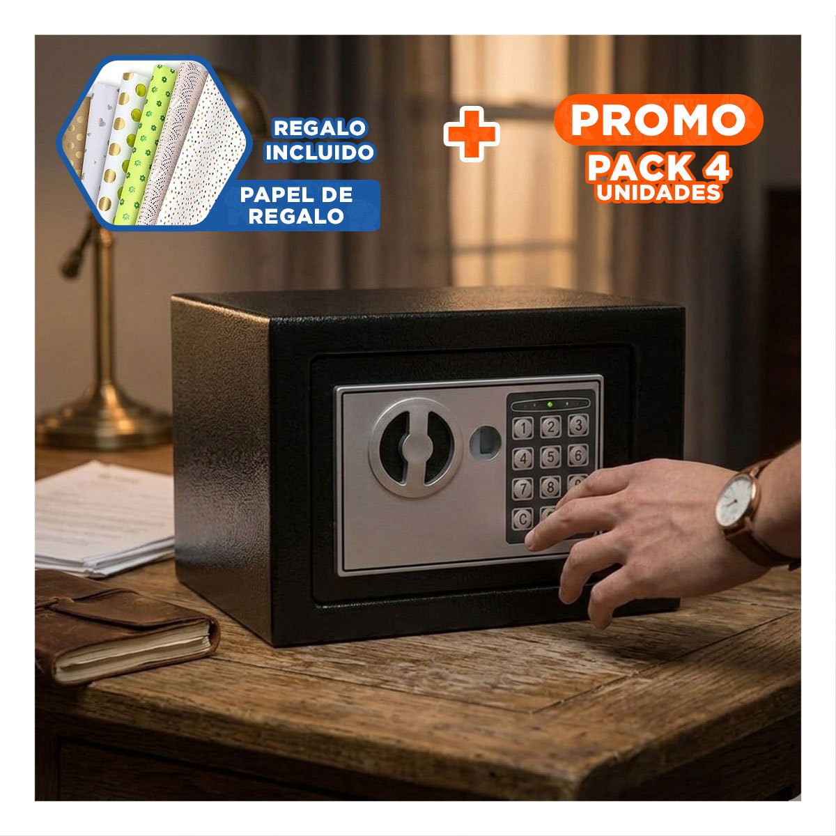 PACK4 CAJA NEGRO 23X17X17CM PARA DINERO Y DOCUMENTOS EN USO DIARIO YPAPEL REGALO - 1