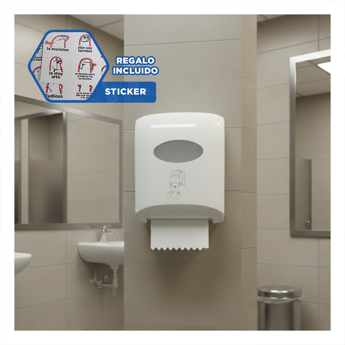 DISPENSADOR DE PAPEL TOALLA HORIZONTAL BLANCO EN ROLLO PARA COCINA YREGALO STICKER - 1