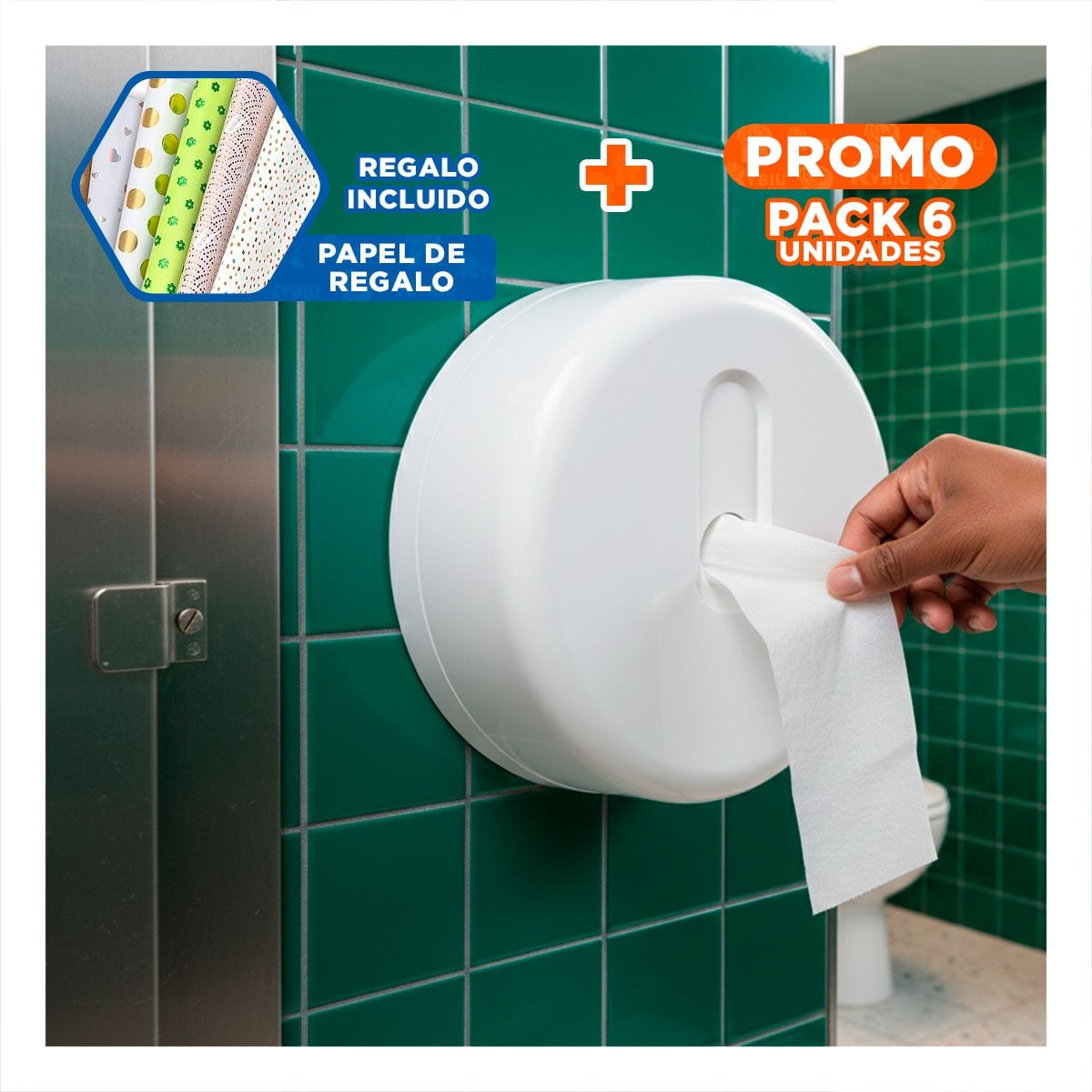 PACK6 PORTA PAPEL HIGIENICO BLANCO CIRCULAR JUMBO PARA ESPACIOS Y HOGAR YPAPEL REGALO - 1