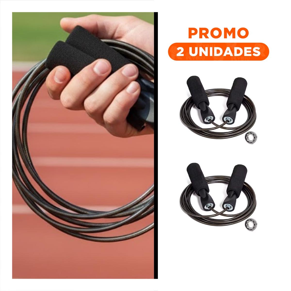 PACK2 ABDOMINALES Y FUERZA CON CUERDA METALICA 280CM NEGRO - 1