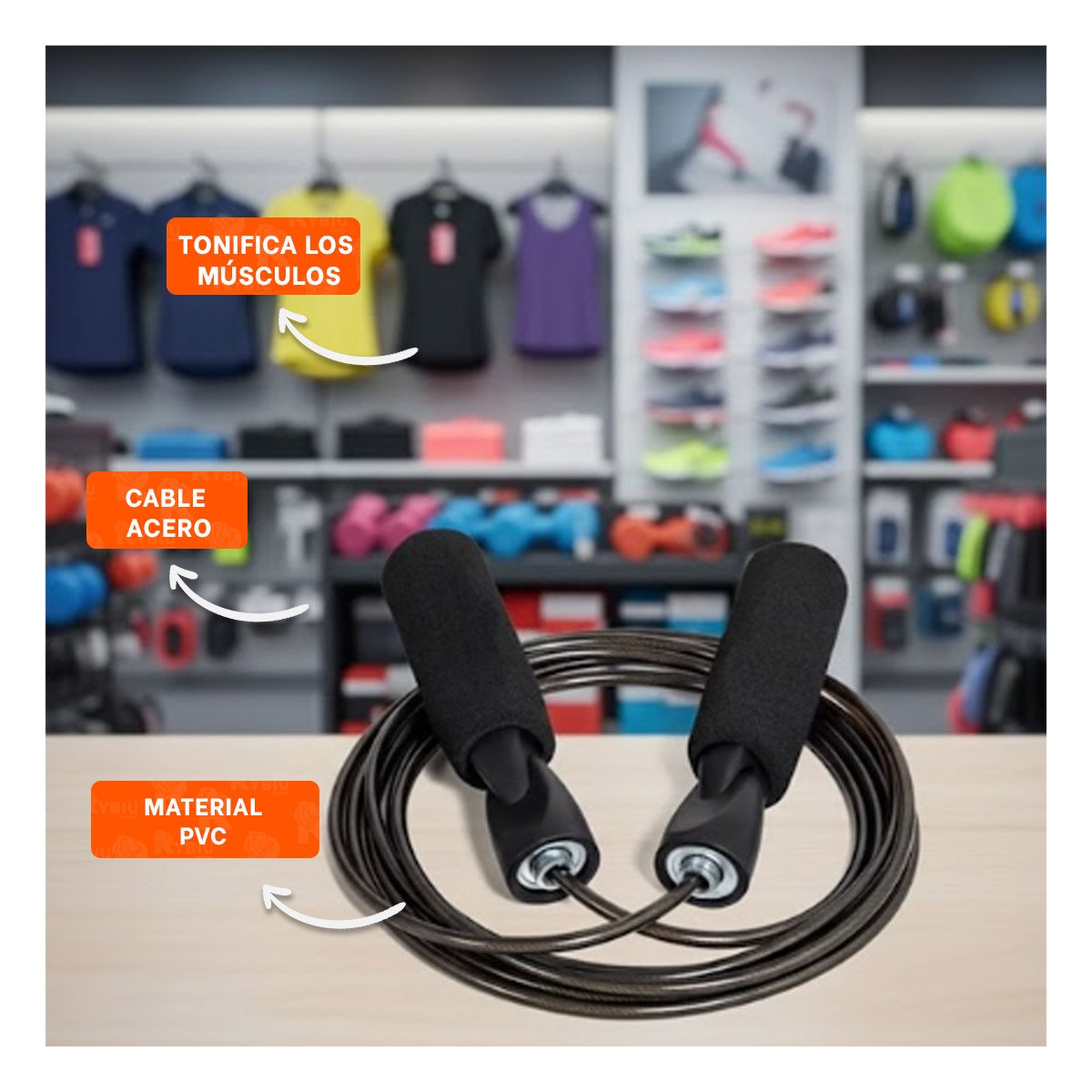 PACK2 ABDOMINALES Y FUERZA CON CUERDA METALICA 280CM NEGRO - 5