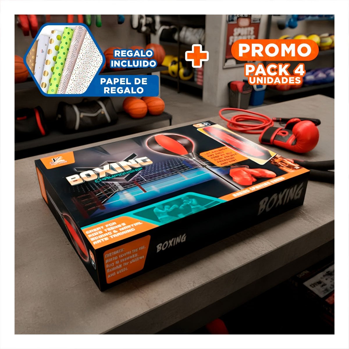 PACK4 CONTENEDOR BOX DE PIE 102CM CON GUANTES SEGUROS Y FIRMES YPAPEL REGALO - 1