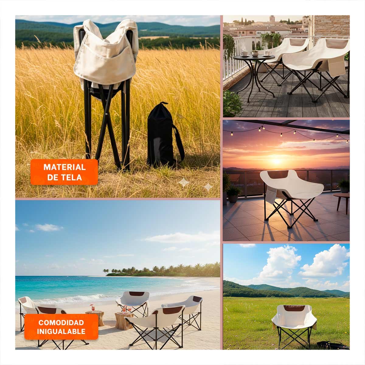 PACK4 SILLA OUTDOOR CAMPING PORTATIL 40X70CM DURADERO Y LIGERO YREGALO STICKER - 2
