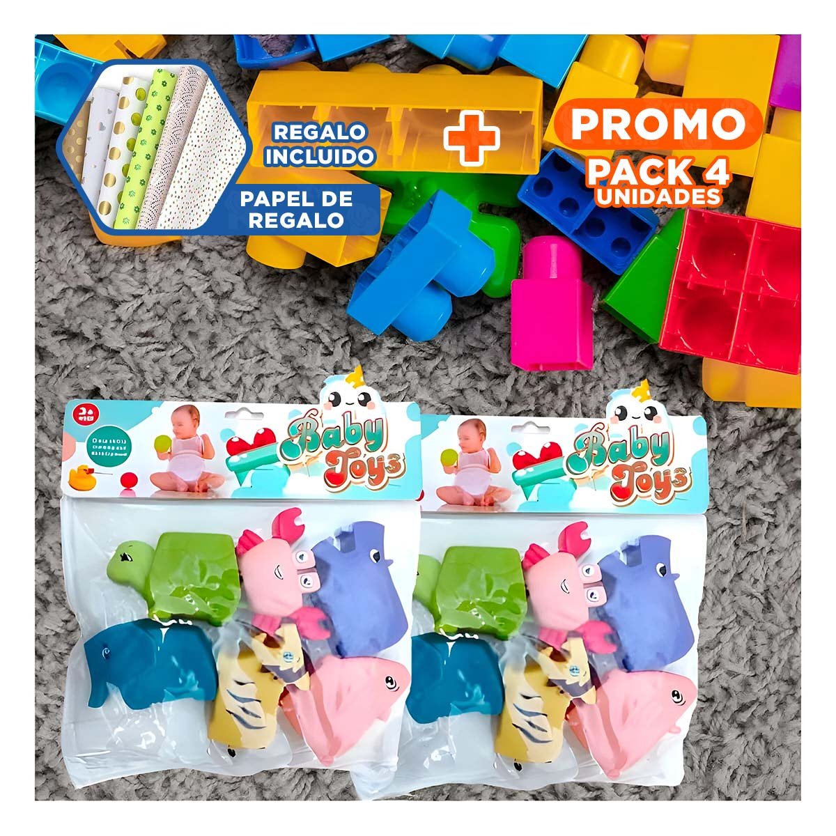 PACK4 KIT DE ANIMALES CHILLONES SET 6 PARA DIVERSION EN FAMILIA YPAPEL REGALO - 1