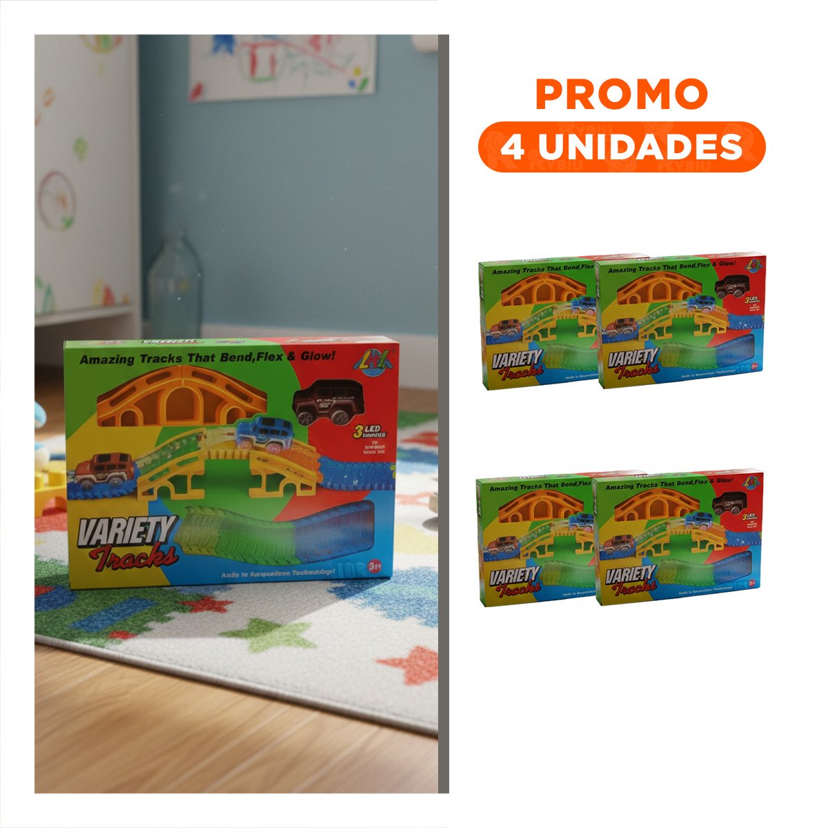 PACK4 PISTA DE COLORES CON CARRO JUGUETE PARA NIÑOS COLORIDO Y ALEGRE YREGALO STICKER - 1