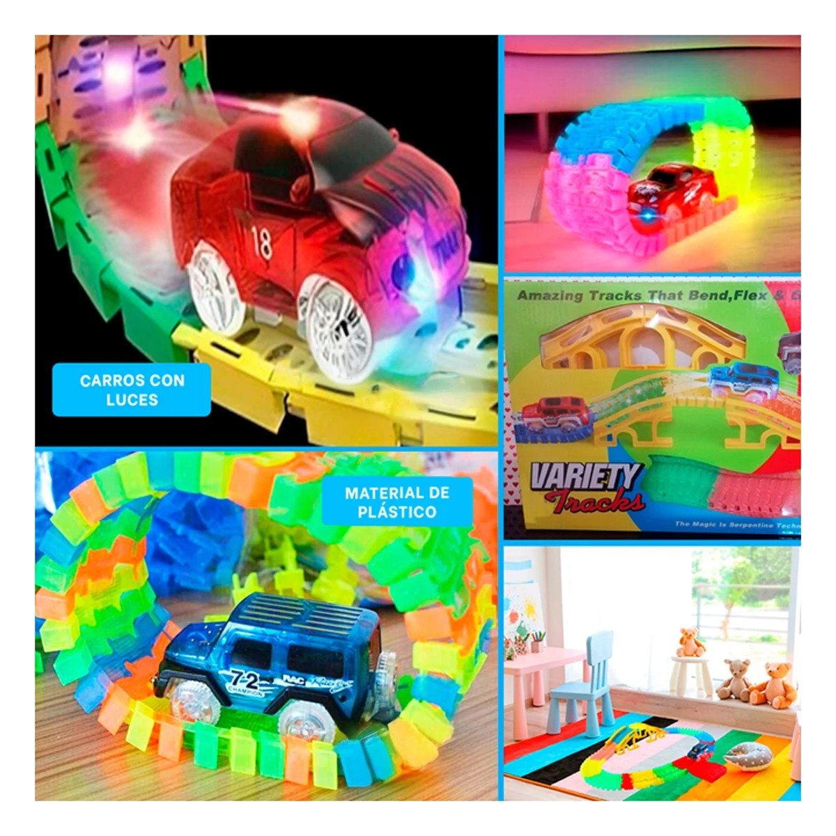 PACK4 PISTA DE COLORES CON CARRO JUGUETE PARA NIÑOS COLORIDO Y ALEGRE YREGALO STICKER - 2
