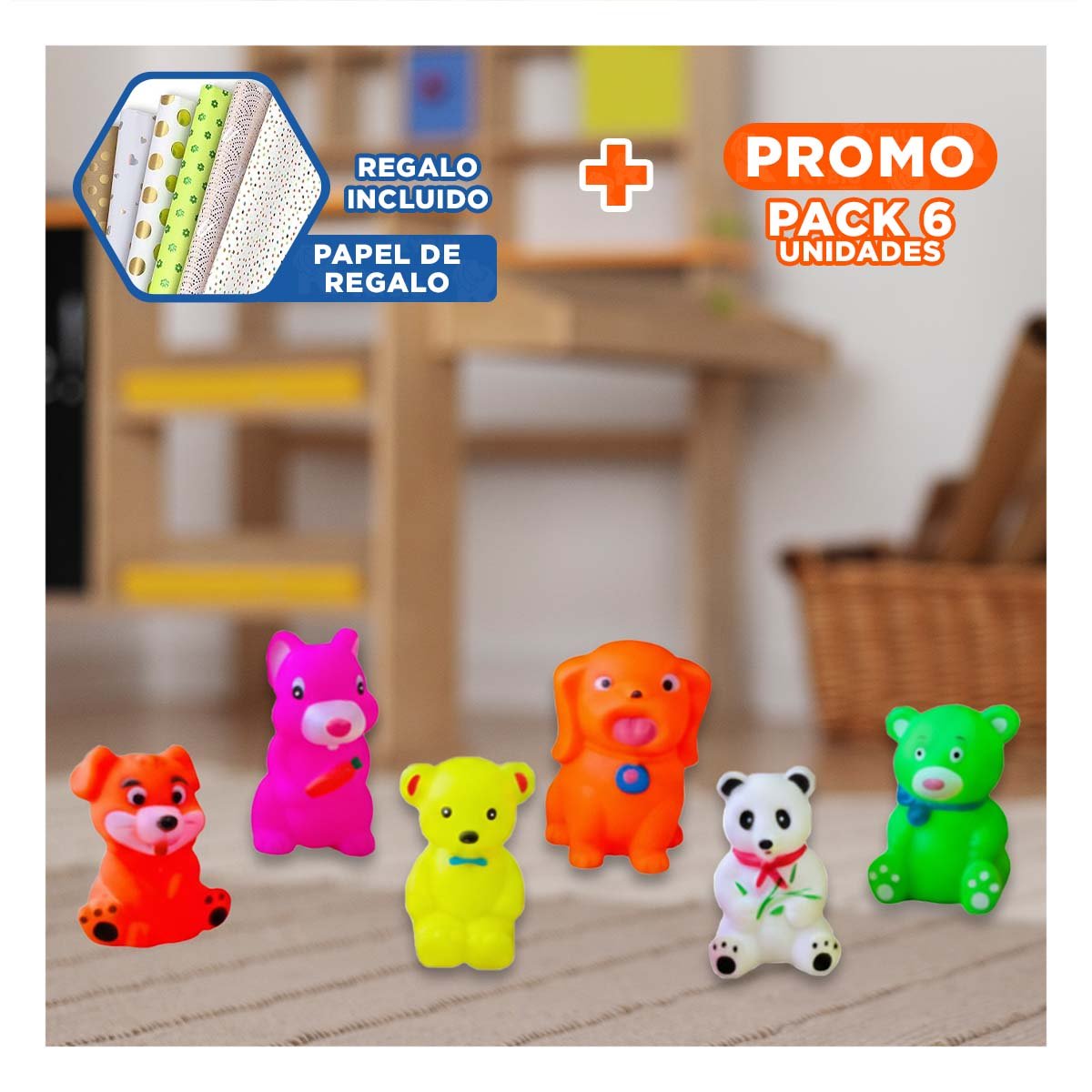 PACK6 SET DE JUEGO ANIMALES 6 PIEZAS MULTICOLOR PARA NIÑOS YPAPEL REGALO - 1