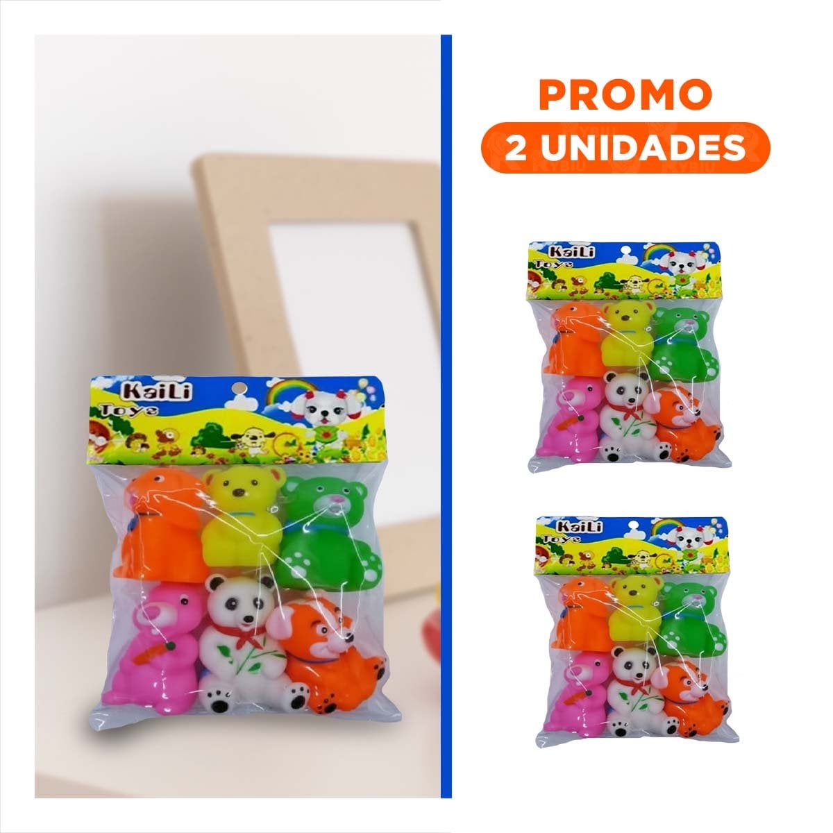 PACK2 JUGUETES BLANDOS DE ANIMALES 6 PIEZAS MULTICOLOR CHILLONES - 1