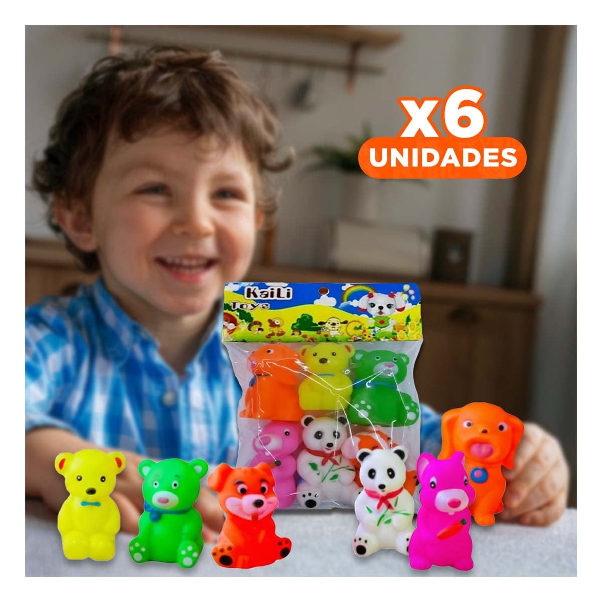 PACK6 PACK DE ANIMALES INFANTILES 6 PIEZAS MULTICOLOR CHILLONES YREGALO STICKER - 1
