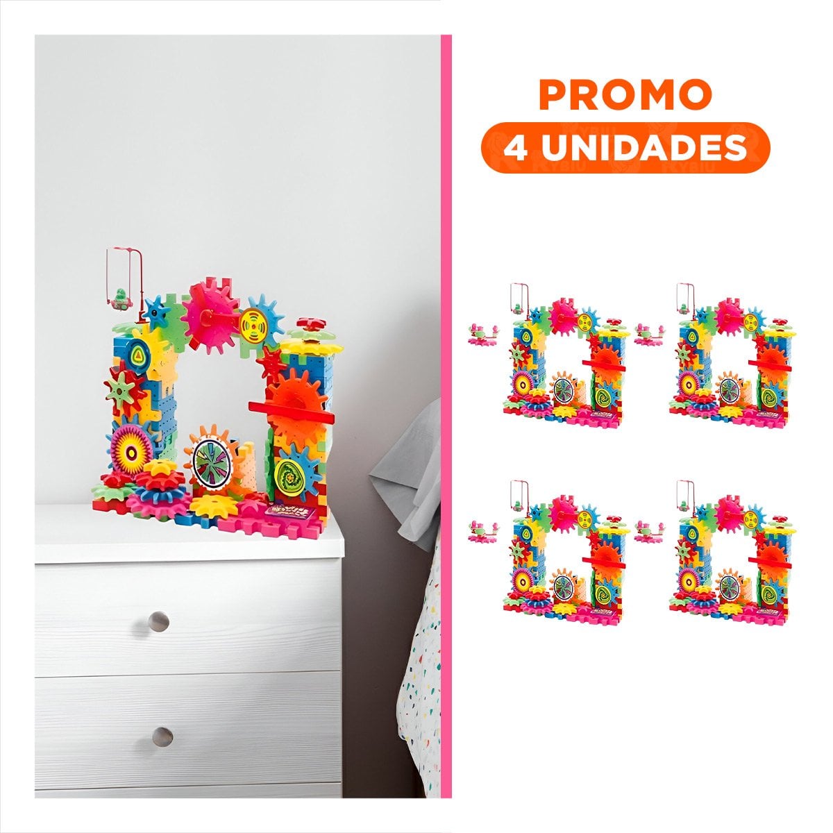 PACK4 KIT EDUCATIVO DE GRANAJE 108 PIEZAS PARA NIÑOS YREGALO STICKER - 1
