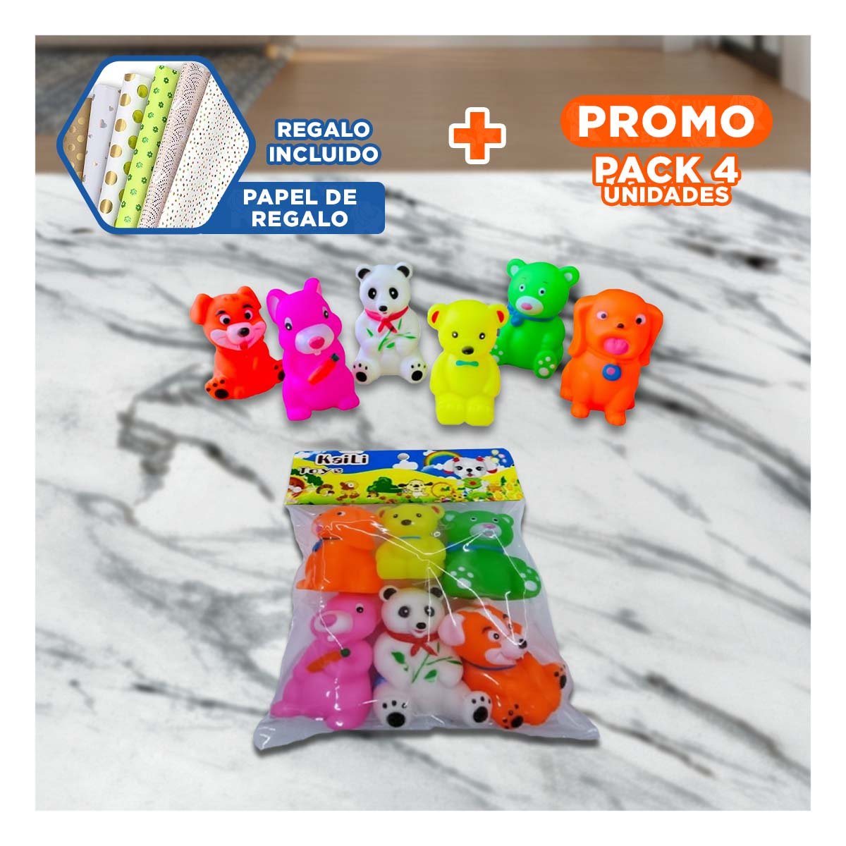PACK4 SET SONORO DE ANIMALES 6 PIEZAS MULTICOLOR PARA JUEGO YPAPEL REGALO - 1