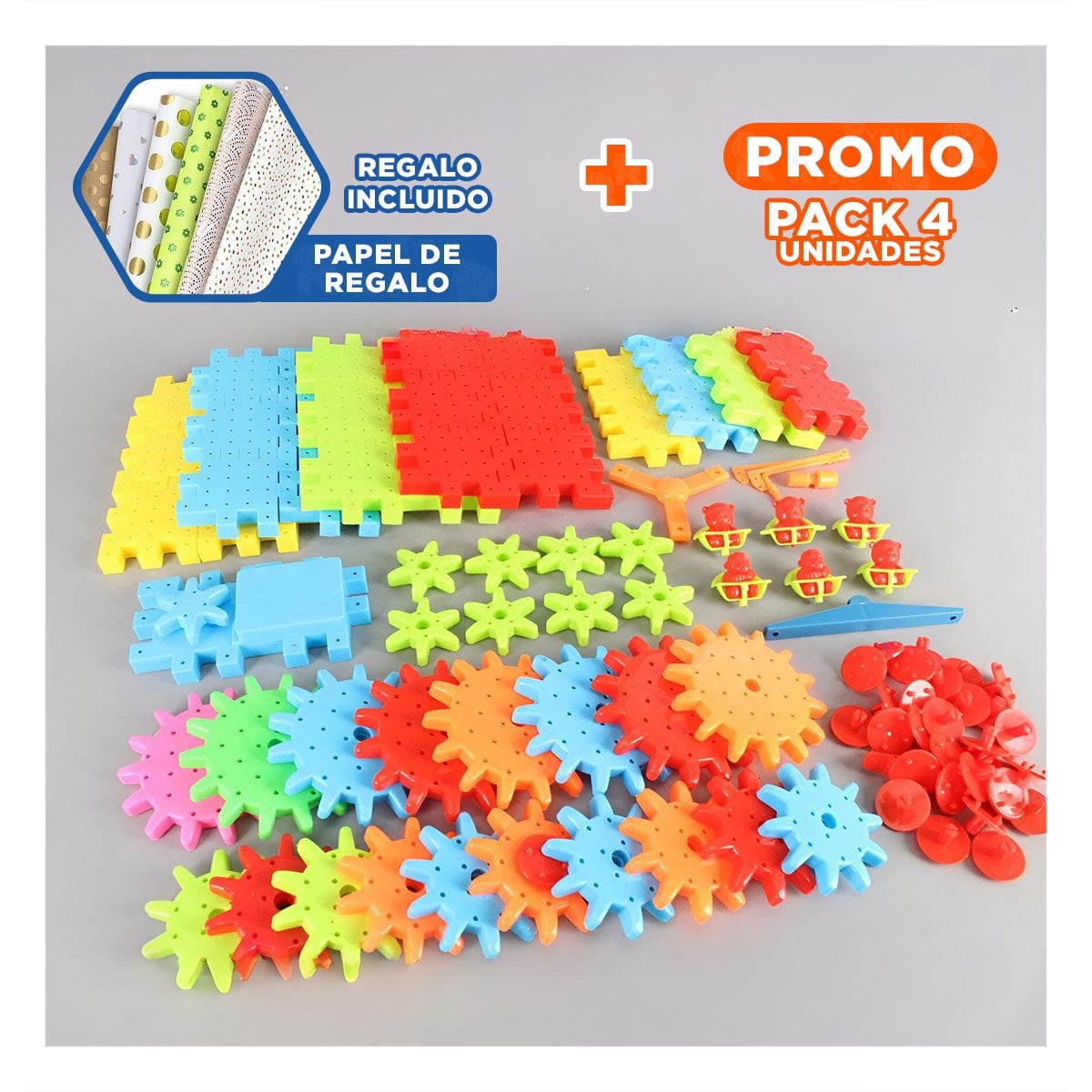PACK4 KIT DIDACTICO DE GRANAJE 108 PIEZAS PARA NIÑOS YPAPEL REGALO - 1