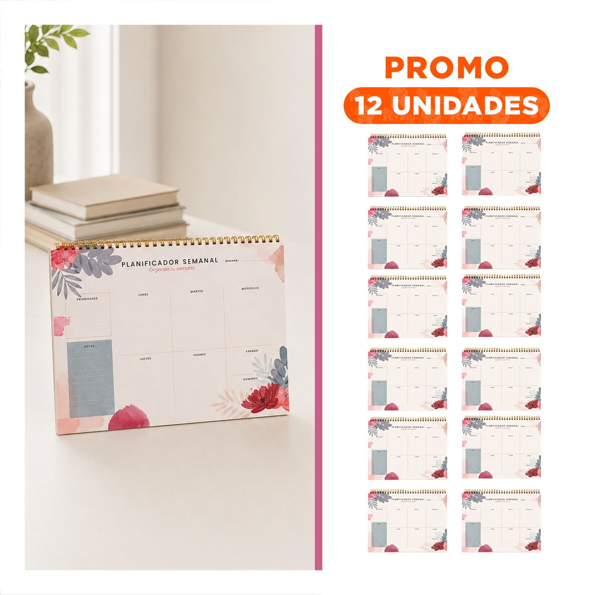 PACK12 LIBRETA CREATIVA BEIGE SEMANAL PARA TAREAS Y RECORDATORIOS 28X22,5 YREGALO STICKER - 1
