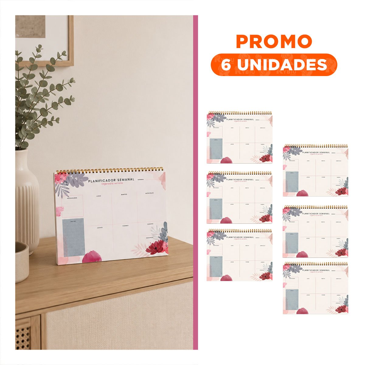 PACK6 CUADERNO DE NOTAS BEIGE CON FORMATO SEMANAL 50 HOJAS 28X22,5 - 1