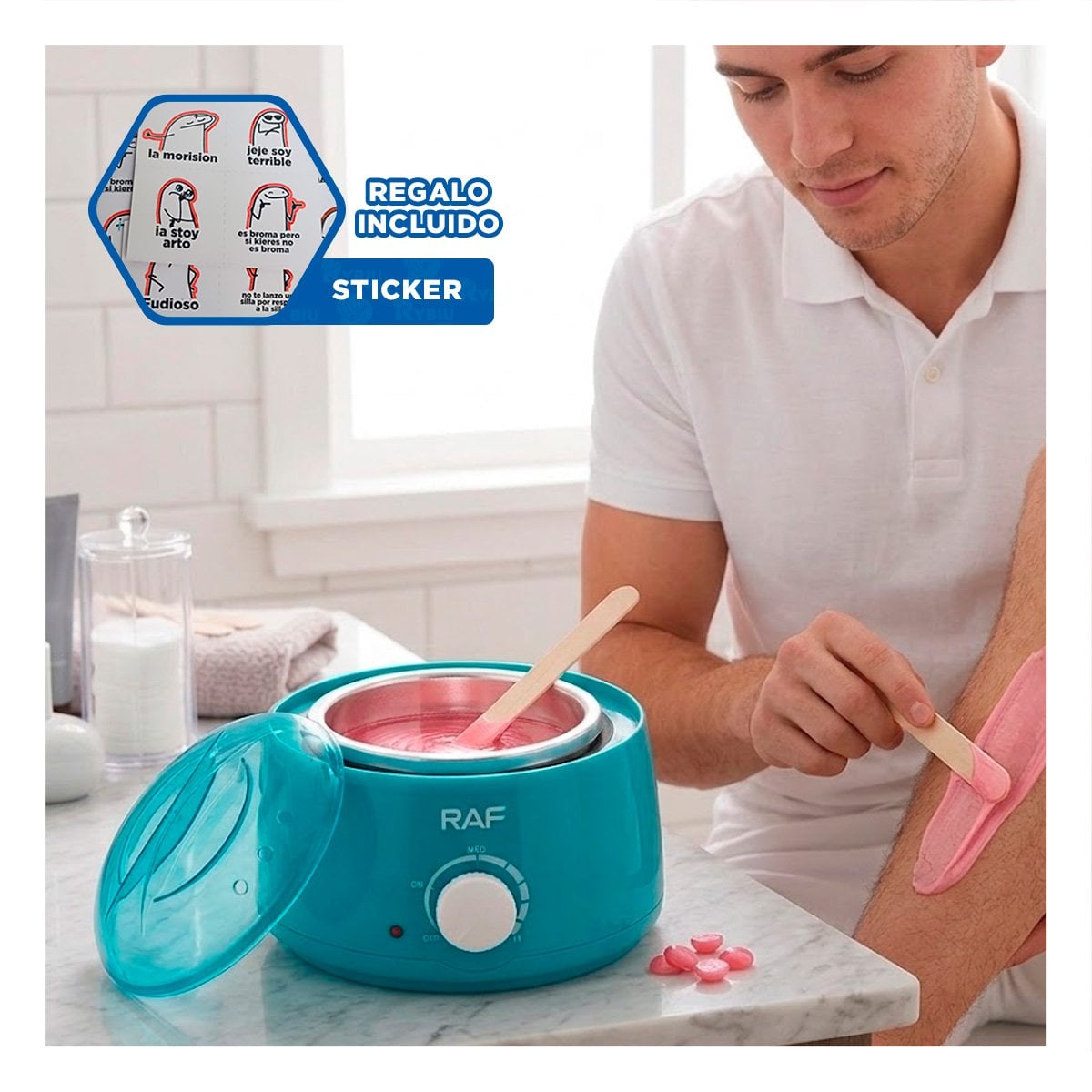 OLLA PARA CALENTAR CERA EN ESTETICA COLOR TURQUESA YREGALO STICKER - 1