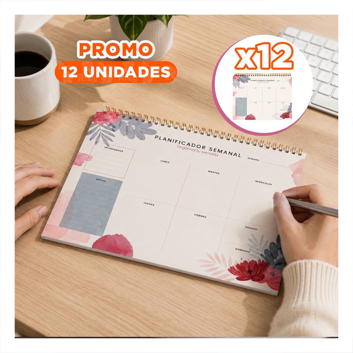 PACK12 PLANIFICADOR PERSONAL SEMANAL BEIGE CON 50 HOJAS 28X22,5 - 1