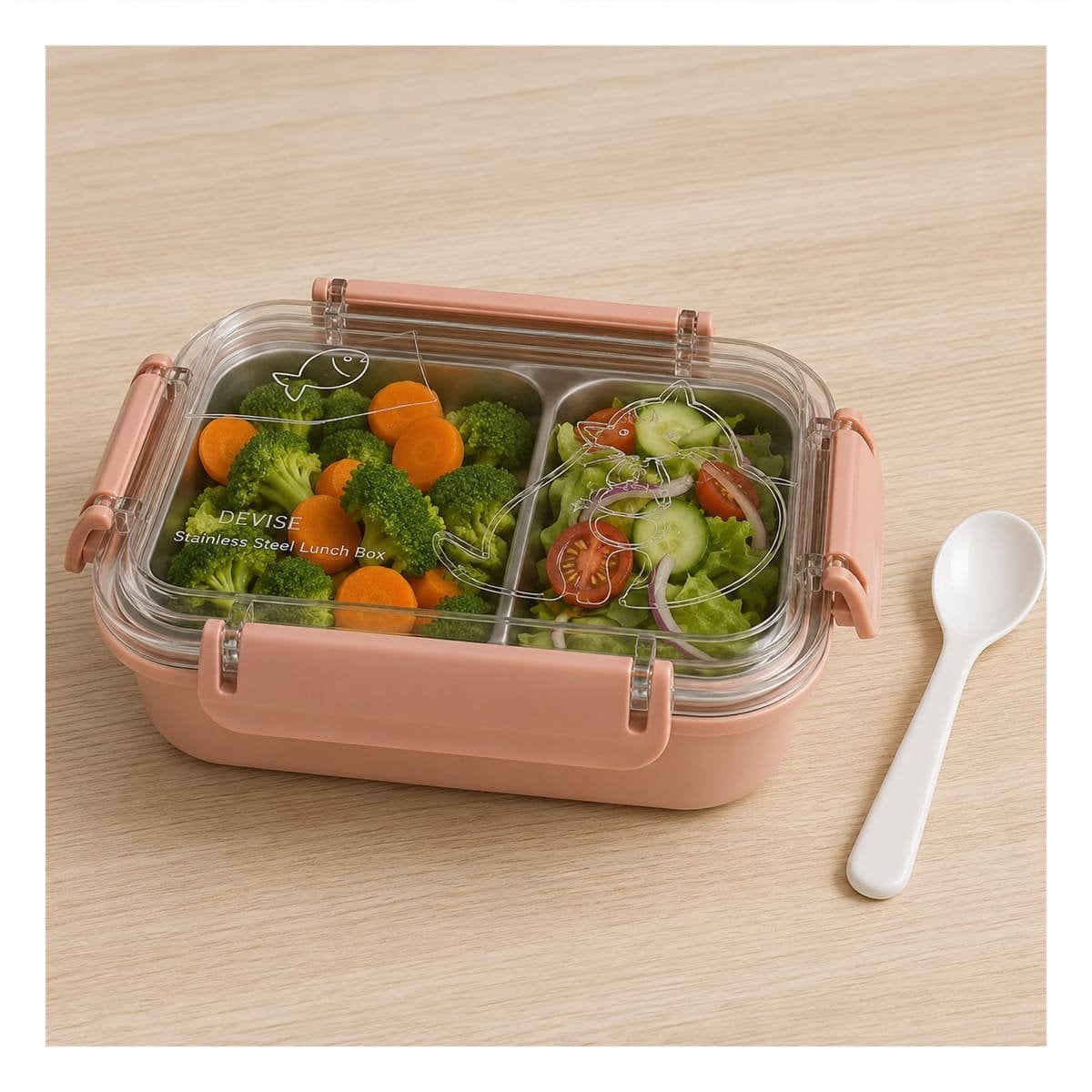 ENVASE RECTANGULAR PARA ALIMENTOS CON CUBIERTO PEZ CAT ROSADO 2 NIVELES Y REGALO STICKER - 3