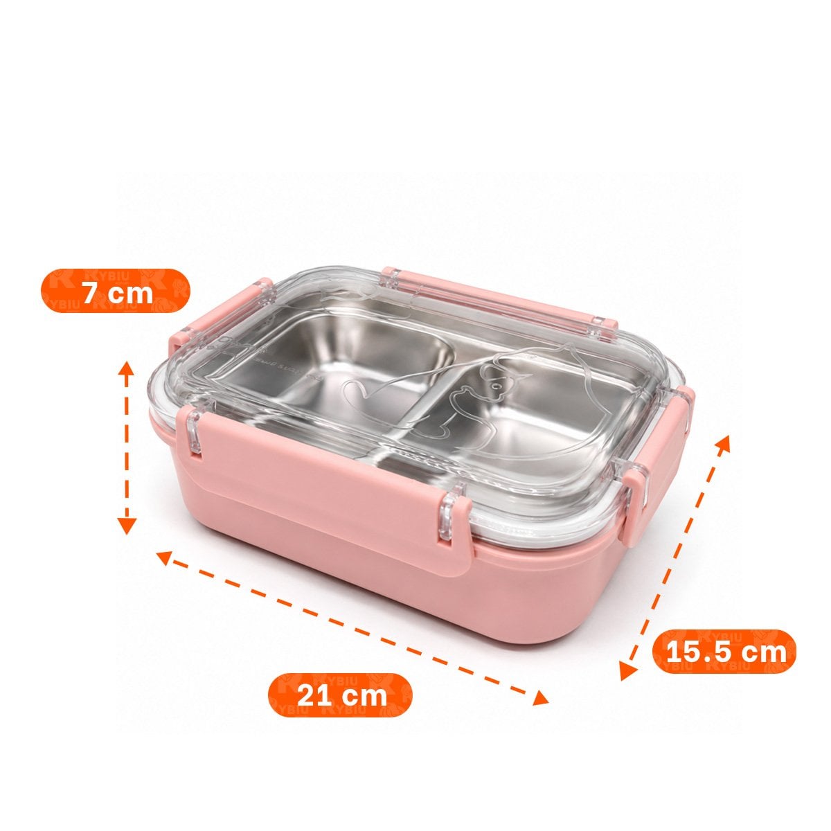 ENVASE RECTANGULAR PARA ALIMENTOS CON CUBIERTO PEZ CAT ROSADO 2 NIVELES Y REGALO STICKER - 4