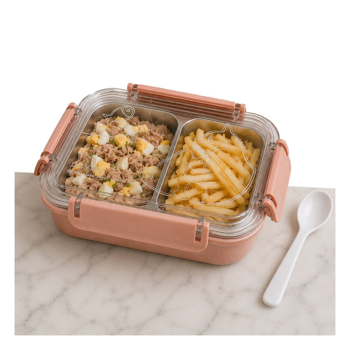 ENVASE RECTANGULAR PARA ALIMENTOS CON CUBIERTO PEZ CAT ROSADO 2 NIVELES Y REGALO STICKER - 5
