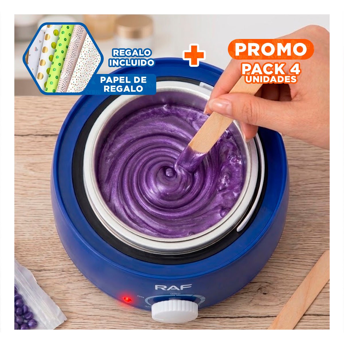 PACK4 OLLA DE CERA PARA DEPILACION COLOR VIOLETA DE USO DOMESTICO YPAPEL REGALO - 1