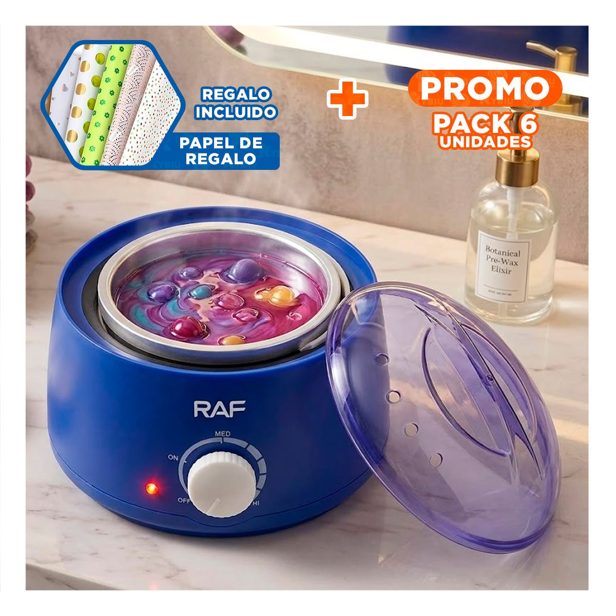 PACK6 CAZUELA DE CERA PARA USO EN DEPILACION COLOR VIOLETA YPAPEL REGALO - 1
