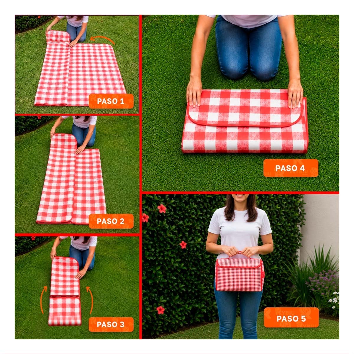 MANTA TIPO CARTERA 160X200CM DOBLE TELA PARA PICNIC EN EXTERIOR COLOR ROJO YSTICKY - 1