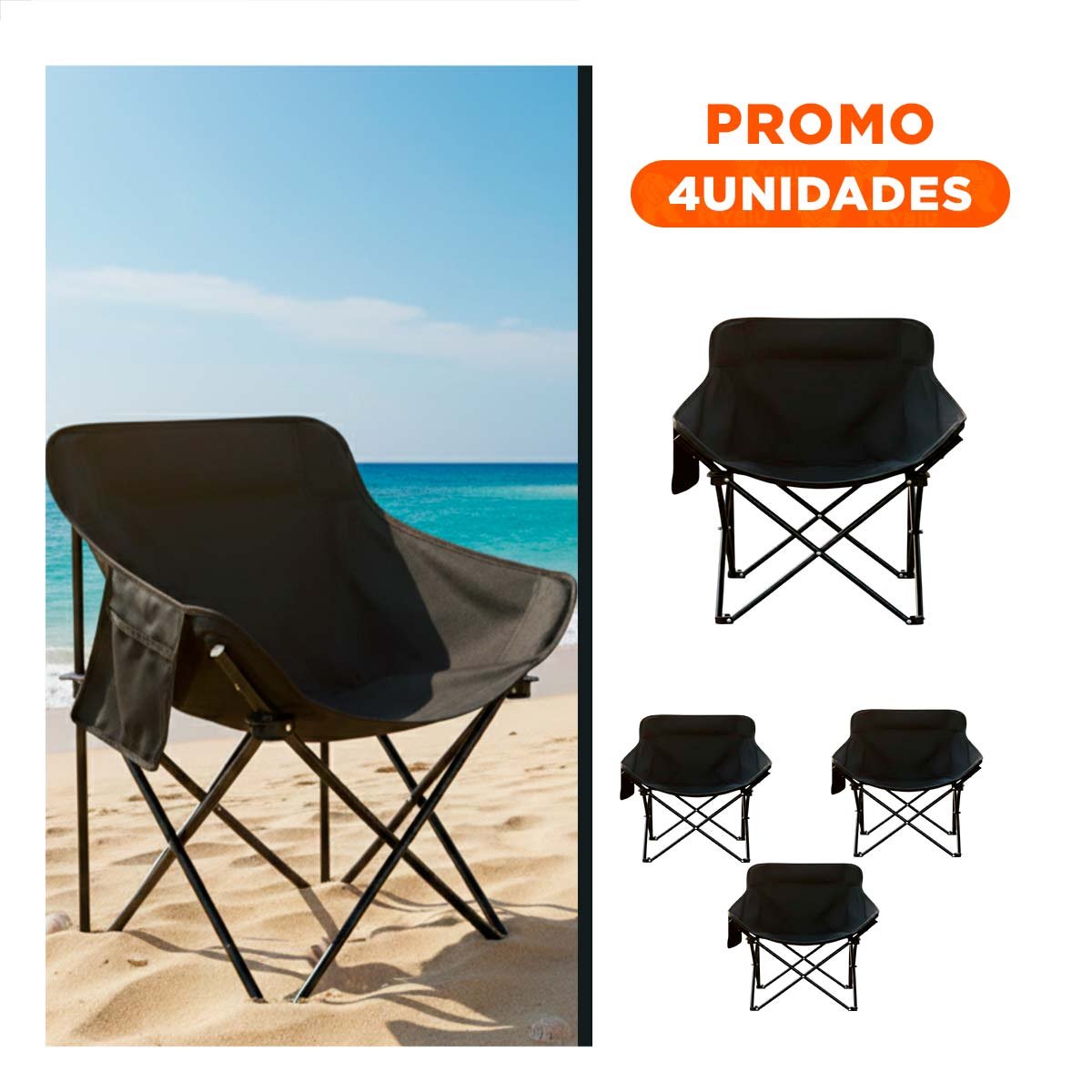 PACK4 SILLA OUTDOOR CAMPING PORTATIL 40X70CM LIGERA Y FIRME YREGALO STICKER - 1