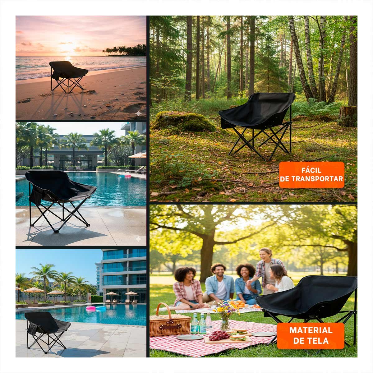 PACK4 SILLA OUTDOOR CAMPING PORTATIL 40X70CM LIGERA Y FIRME YREGALO STICKER - 2