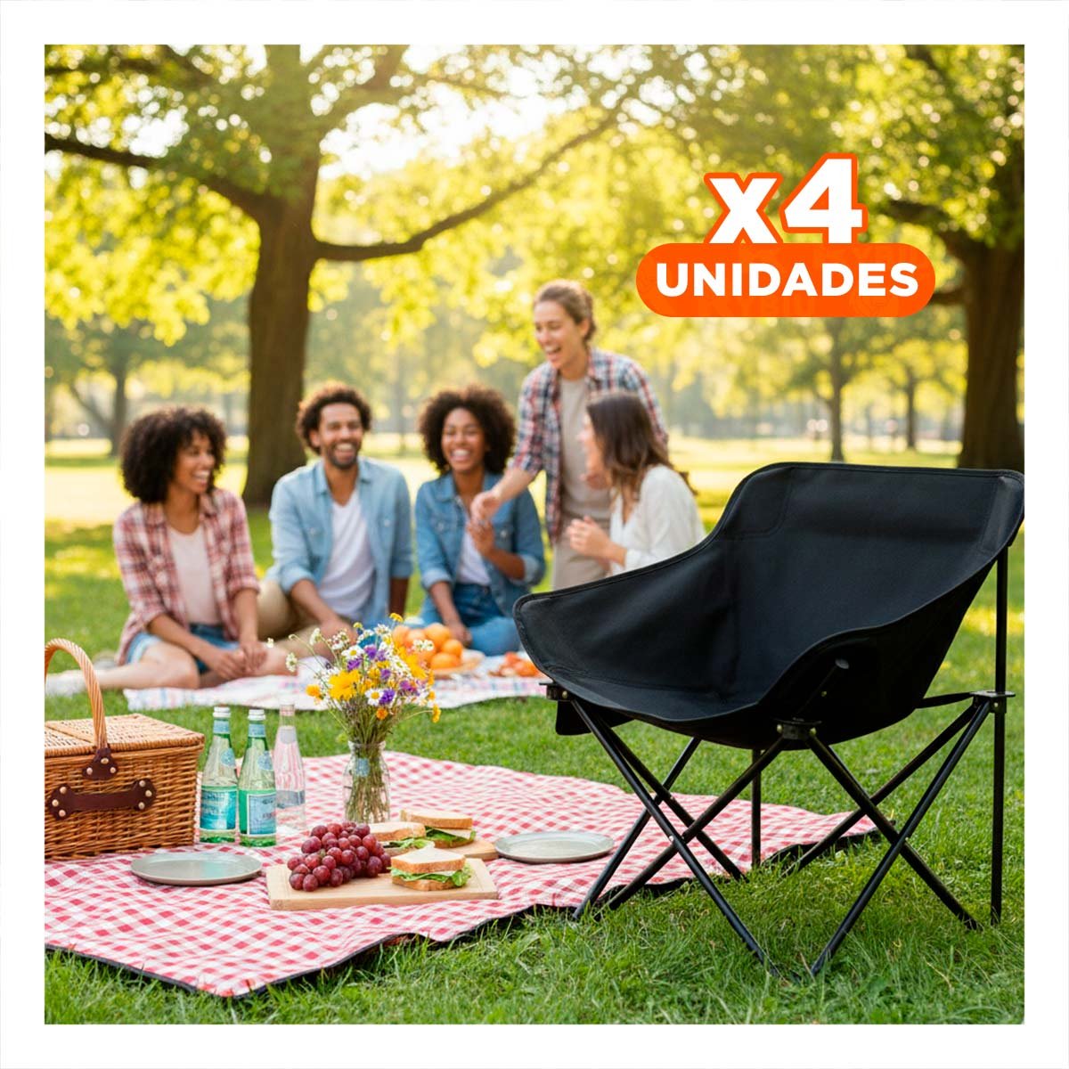 PACK4 SILLA LIGERA PLEGABLE CAMPING PORTATIL 40X70CM DURADERA Y FIRME - 1