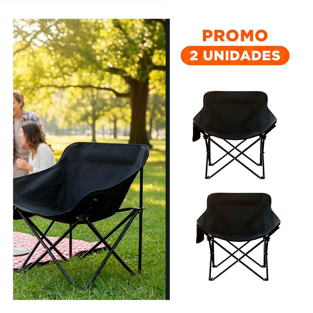 PACK2 SILLA OUTDOOR CAMPING PORTATIL 40X70CM FIRME Y LIGERA - 1
