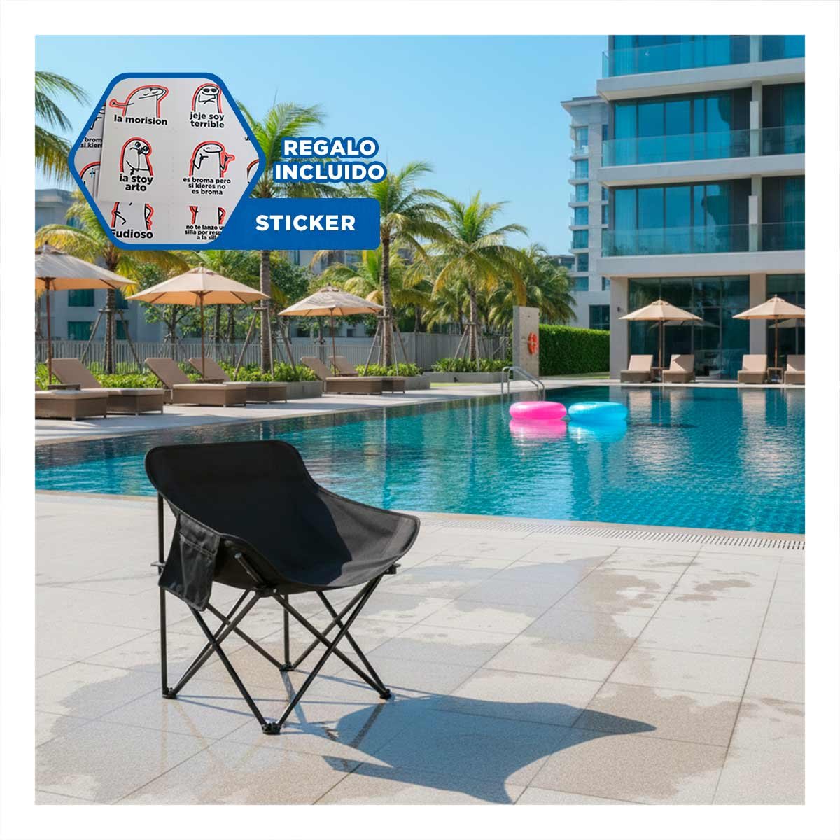 ASIENTO COMPACTO CAMPING PORTATIL 40X70CM DURADERO Y COMODO YREGALO STICKER - 1