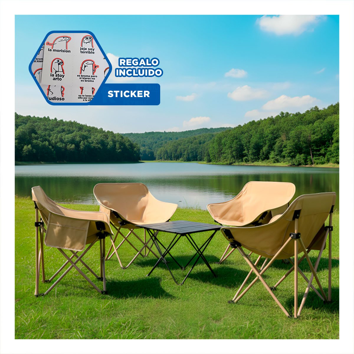 ASIENTO COMPACTO CAMPING PORTATIL 40X70CM DURADERO Y COMODO YREGALO STICKER - 1