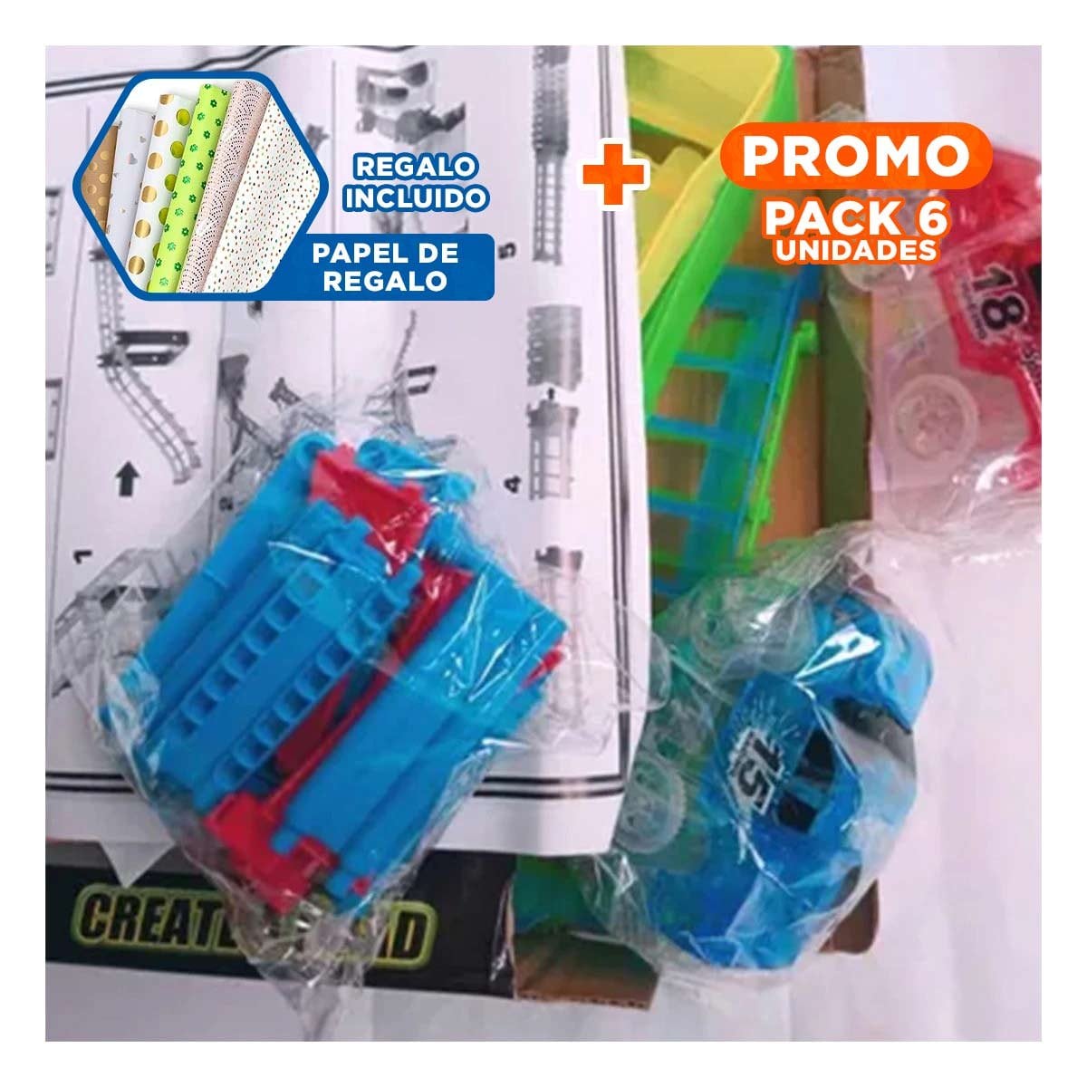 PACK6 CIRCUITO CREATIVO CON MINI CARRO PARA CASA DIVERSION YPAPEL REGALO - 1