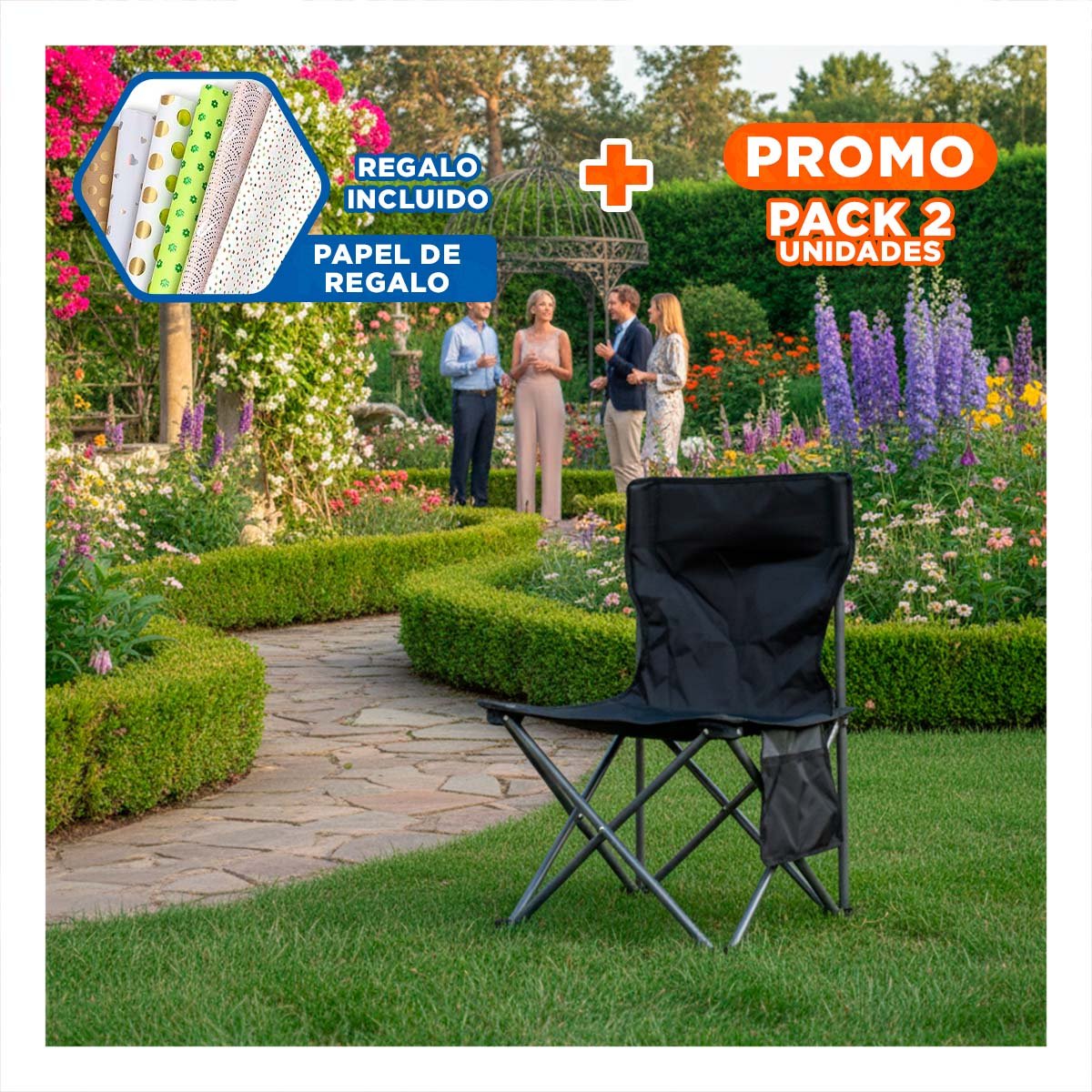 PACK2 ASIENTO DE CAMPO PLEGABLE 36X60CM FIRME Y CÓMODO YPAPEL REGALO - 1