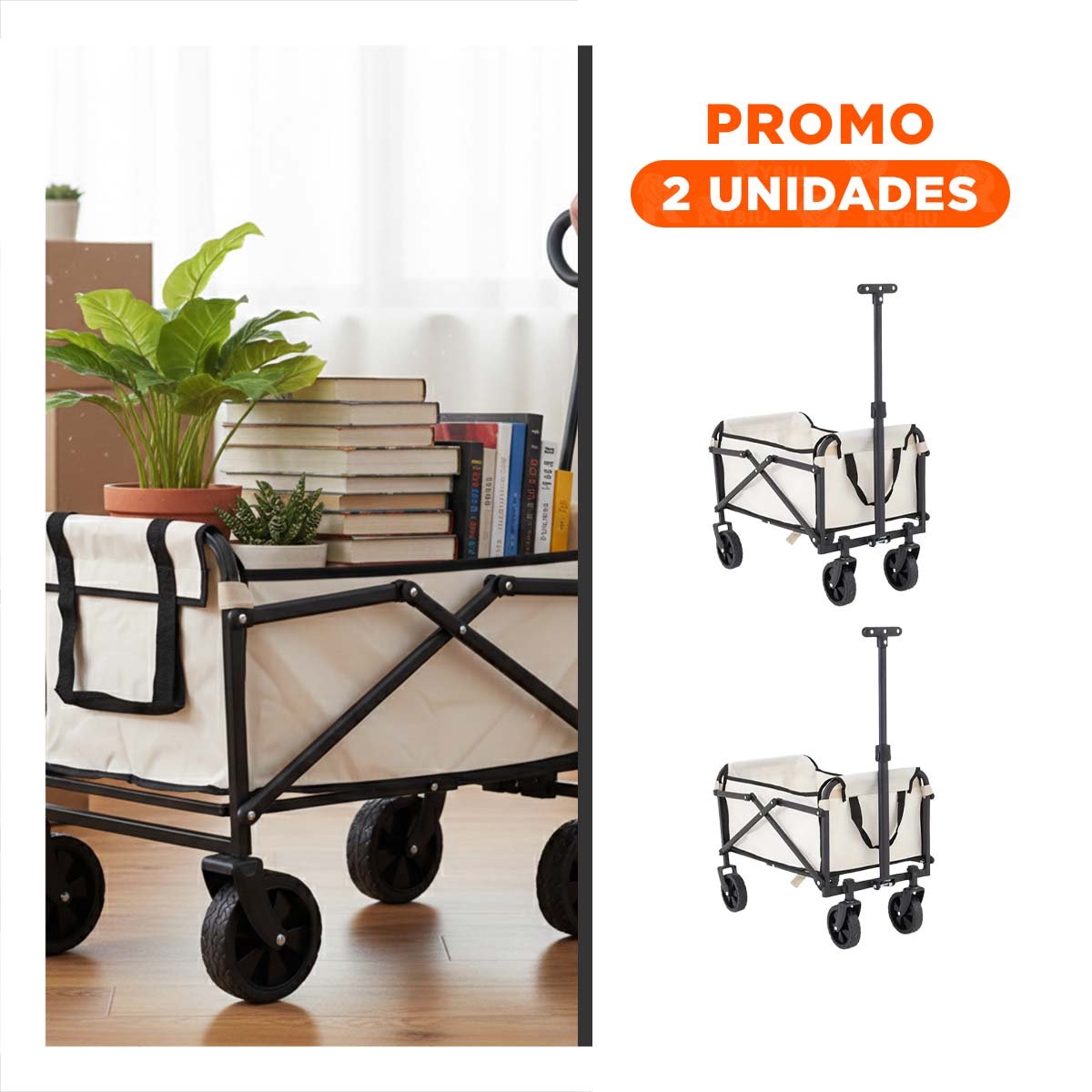 PACK2 REMOLQUE PLEGABLE COMPACTO 67X70X39CM RESISTENTE Y FACIL DE USAR - 1