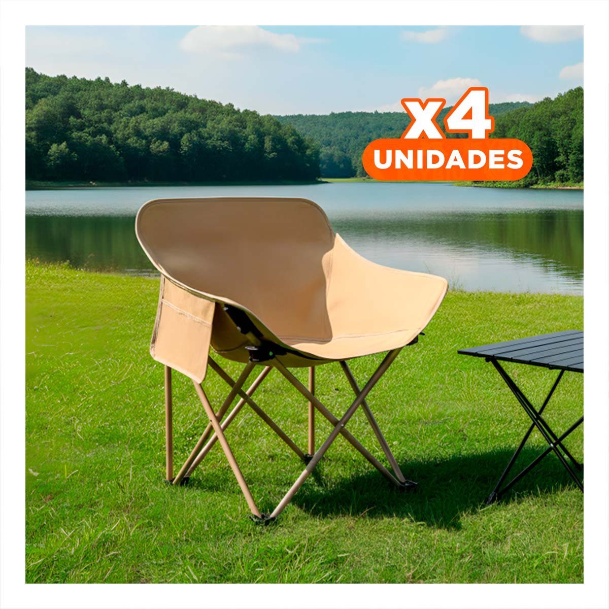 PACK4 SILLA LIGERA PLEGABLE CAMPING PORTATIL 40X70CM DURADERA Y FIRME - 1