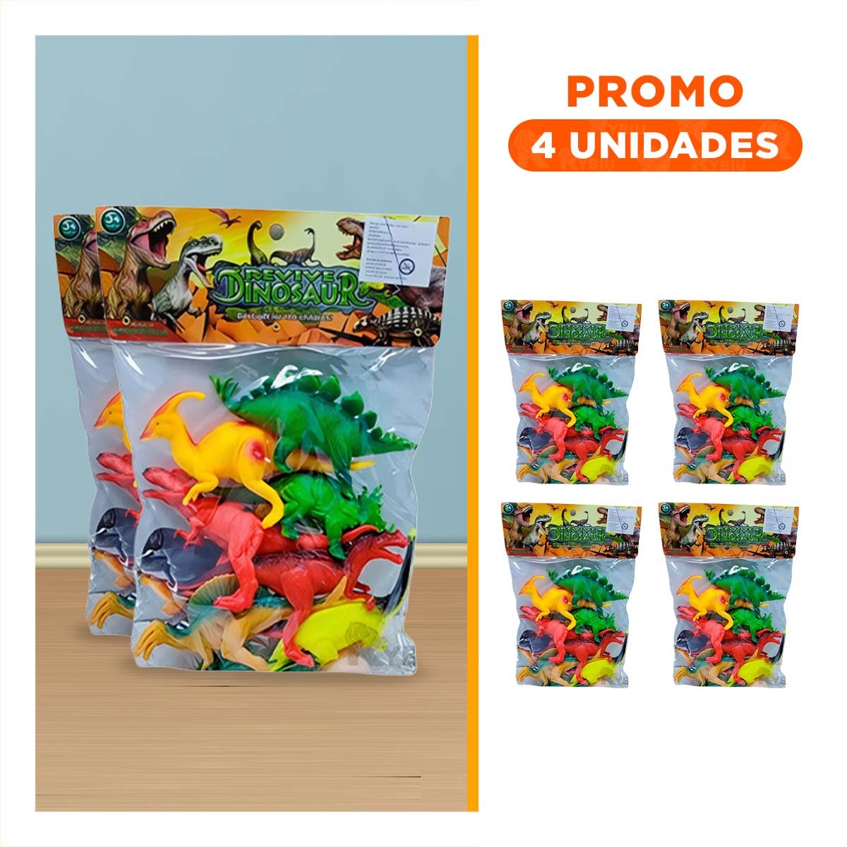 PACK4 EXHIBICION DE DINOSAURIOS CON ACCESORIOS EN BOLSA PARA JUEGO YREGALO STICKER - 1