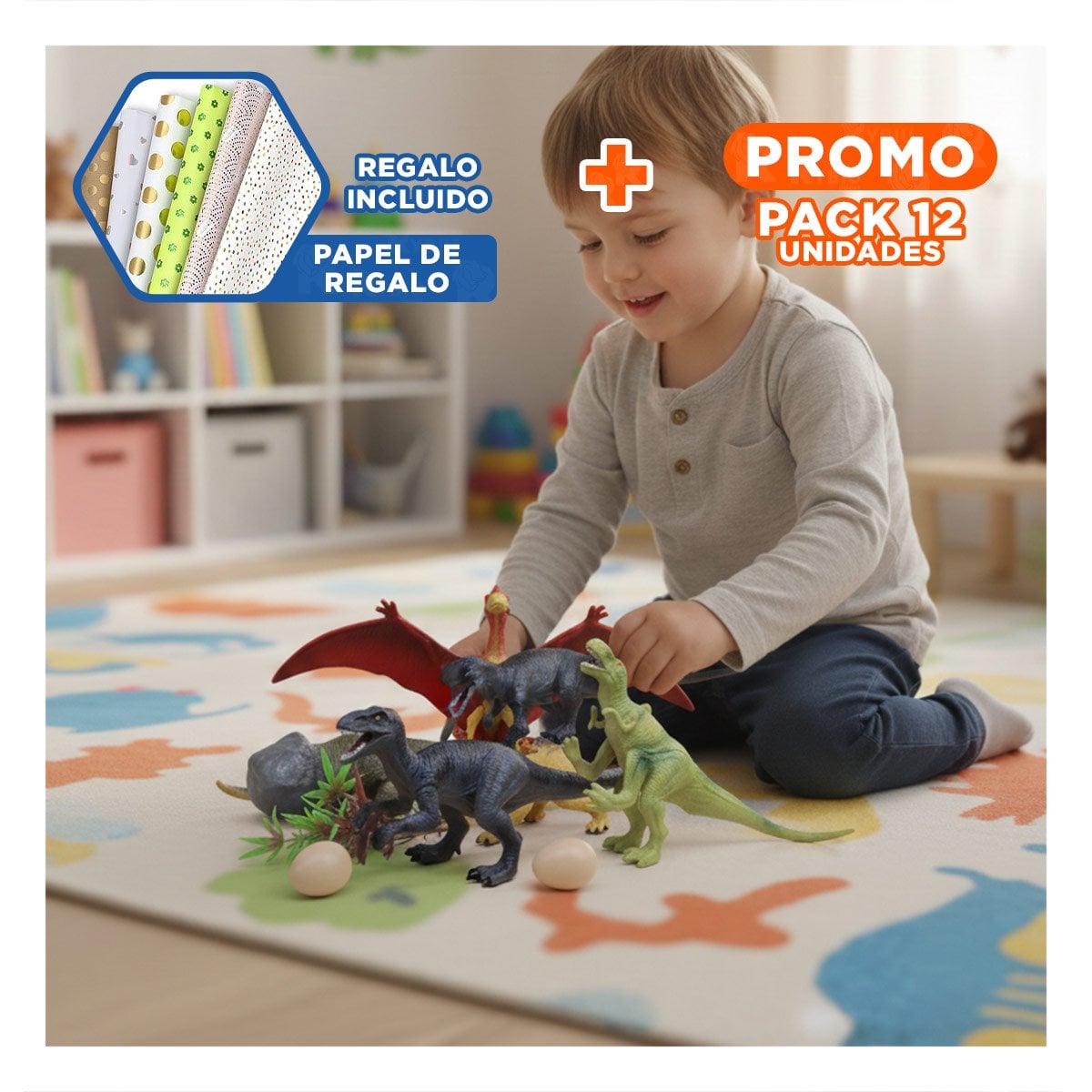 PACK12 DESCUBRIMIENTO DE DINOSAURIOS CON HUEVO Y ACCESORIOS EN BOLSA PARA REGALO YPAPEL REGALO - 1
