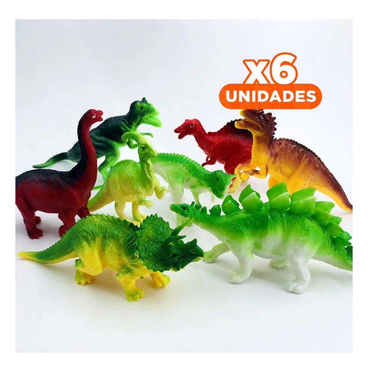 PACK6 VARIEDAD DE DINOSAURIOS CON ACCESORIOS EN BOLSA PARA DIVERSION YREGALO STICKER - 1