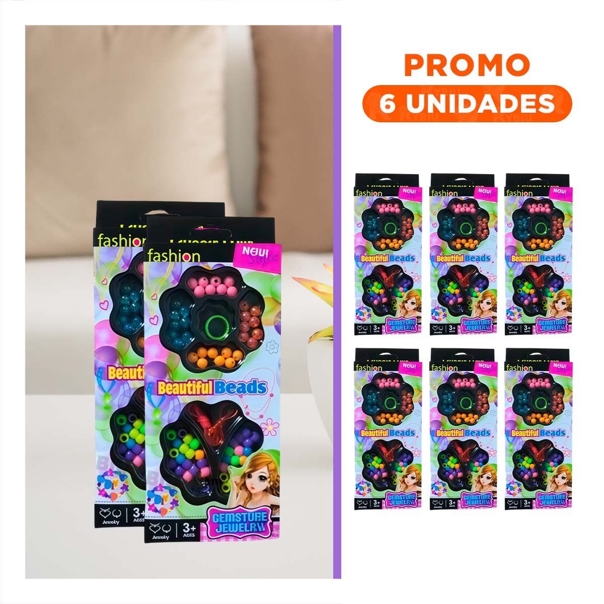 PACK6 ESTUCHE CREATIVO DE HACER COLLARES DE JUGUETE EN CAJA PARA NIÑAS - 1
