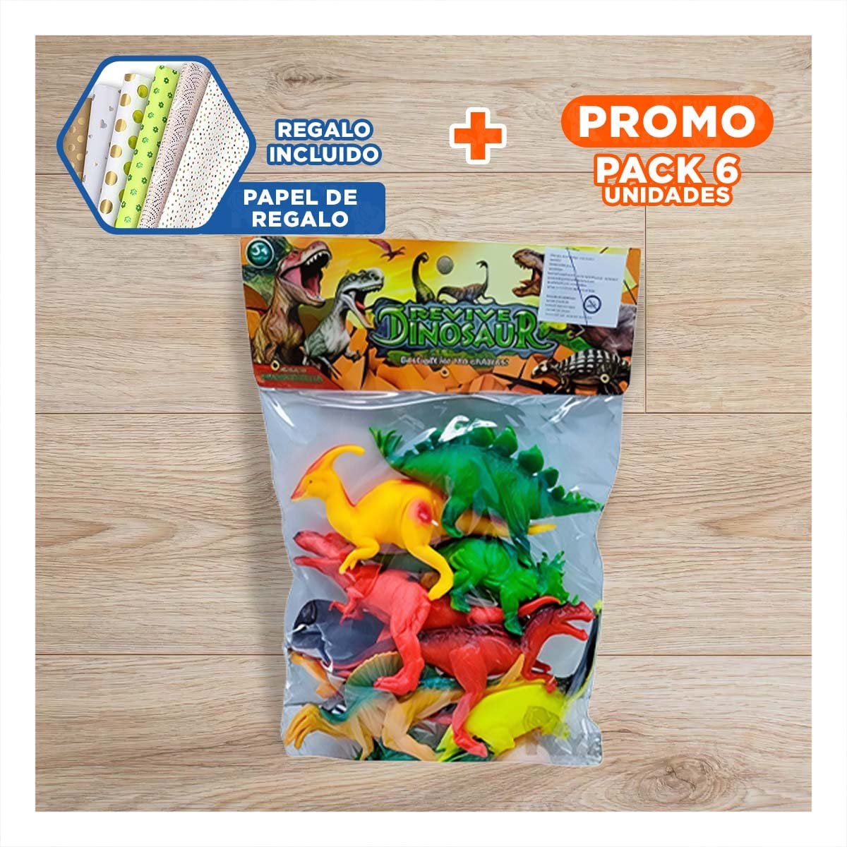 PACK6 SELECCION DE DINOSAURIOS CON ACCESORIOS EN BOLSA PARA JUEGO CREATIVO YPAPEL REGALO - 1