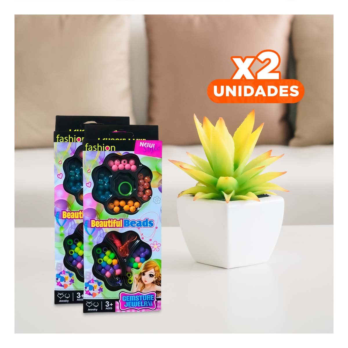 PACK2 CONTENEDOR DE HACER COLLARES DE JUGUETE EN CAJA PARA NIÑAS YREGALO STICKER - 1