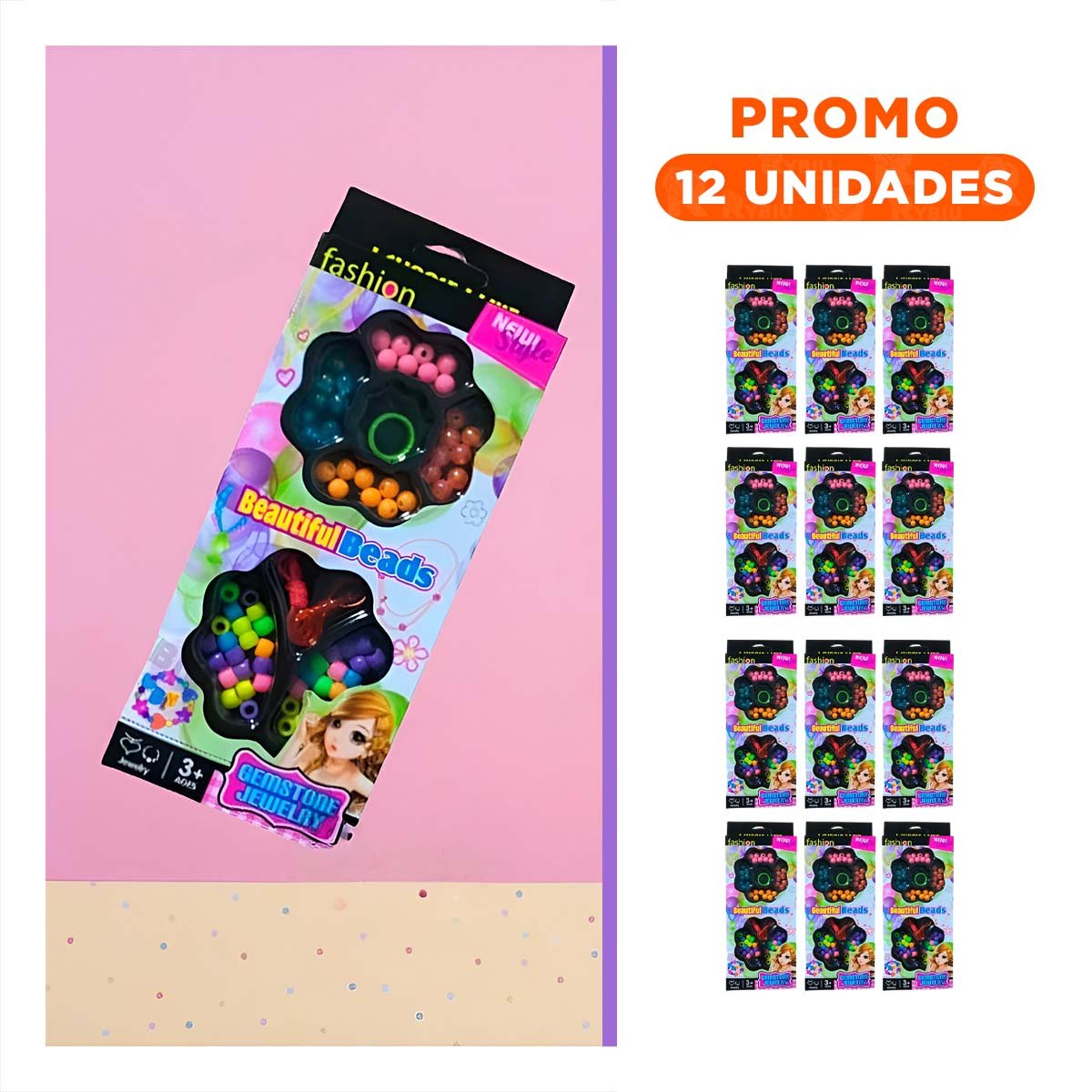 PACK12 KIT ESPECIAL DE HACER COLLARES DE JUGUETE EN CAJA PARA NIÑAS YREGALO STICKER - 1